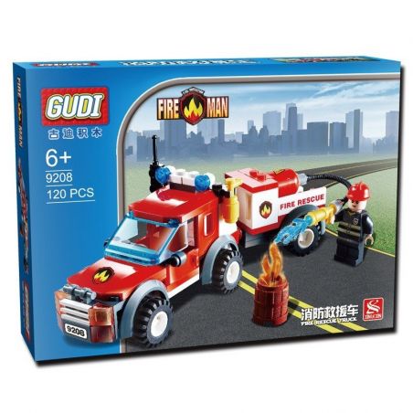 GUDI 9208 non  XE BÁN TẢI CỨU HỎA bộ đồ chơi xếp lắp ráp ghép mô hình City FIREMAN FIRE RESCUE TRUCK Thành Phố 122 khối