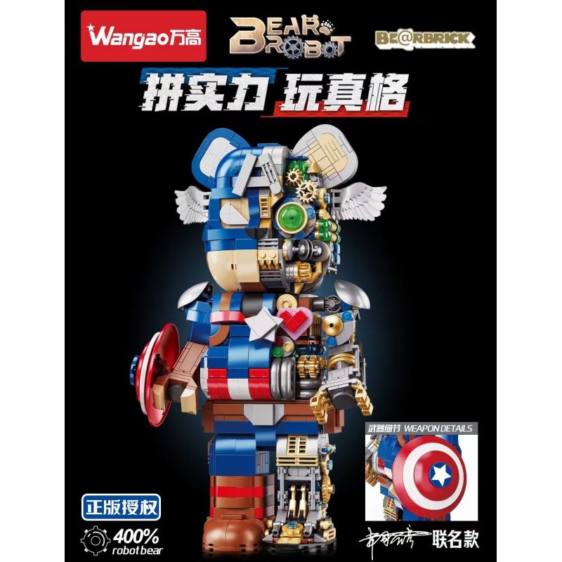 WANGAO 188009 non  GẤU CƠ CAPTAIN AMERICA 400% bộ đồ chơi xếp lắp ráp ghép mô hình BEAR ROBOT 1701 khối