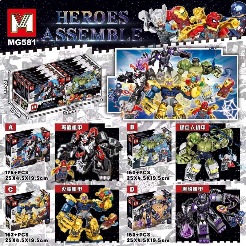 MG 581 non Lego CƠ KHÍ NỌC ĐỘC HULK THANOS BLACK PANTHER bộ đồ chơi xếp lắp ráp ghép mô hình Marvel Super Heroes HEROES ASSMBLE Siêu Anh Hùng Marvel 659 khối