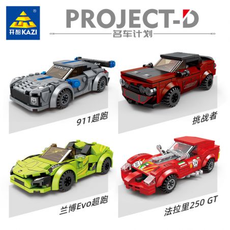 Kazi KY6139 6139 non  4 MẪU XE NỔI TIẾNG CỦA PROJECT CAR SIÊU 911 CHALLENGER LAMBO EVO FERRARI 250GT bộ đồ chơi xếp lắp ráp ghép mô hình Racers Đua Tốc Độ