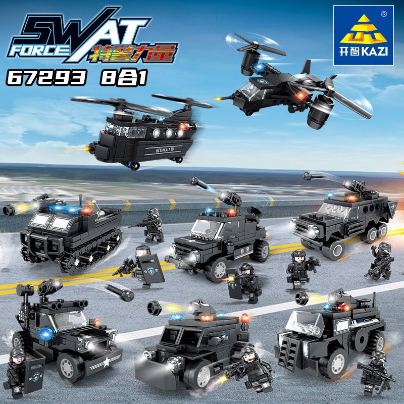 Kazi KY67293 67293 non  MÔ HÌNH LỰC LƯỢNG SWAT 8 bộ đồ chơi xếp lắp ráp ghép mô hình City Thành Phố 905 khối