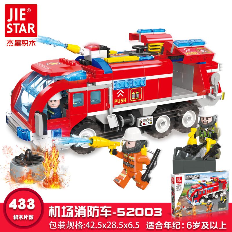 JIESTAR 52003 non Lego THÀNH PHỐ TOÀN CẦU XE CỨU HỎA SÂN BAY bộ đồ chơi xếp lắp ráp ghép mô hình City 433 khối