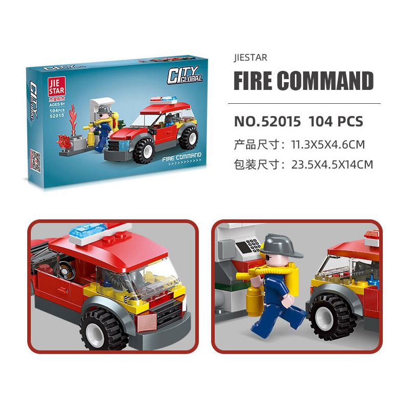 JIESTAR 52015 non  XE CỨU HỎA THÀNH PHỐ TOÀN CẦU CHỈ HUY CHỮA CHÁY bộ đồ chơi xếp lắp ráp ghép mô hình City URBAN FIRE ENGINE 104 khối