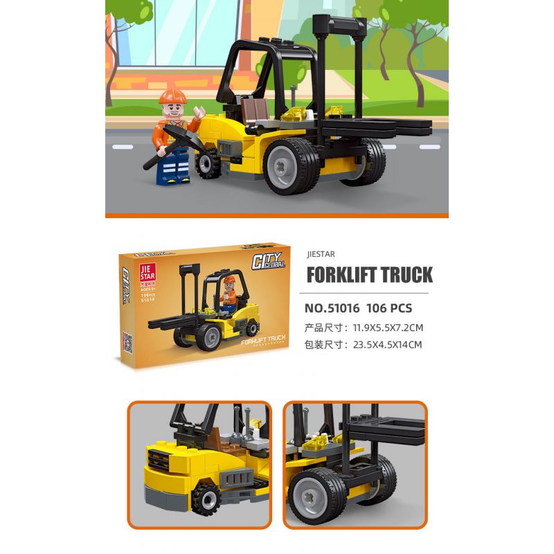 JIESTAR 51016 non  PHƯƠNG TIỆN KỸ THUẬT CỦA UNIVERSAL CITY XE NÂNG bộ đồ chơi xếp lắp ráp ghép mô hình MACHINESHOP TRUCK FORKLIFT Thành Phố 106 khối