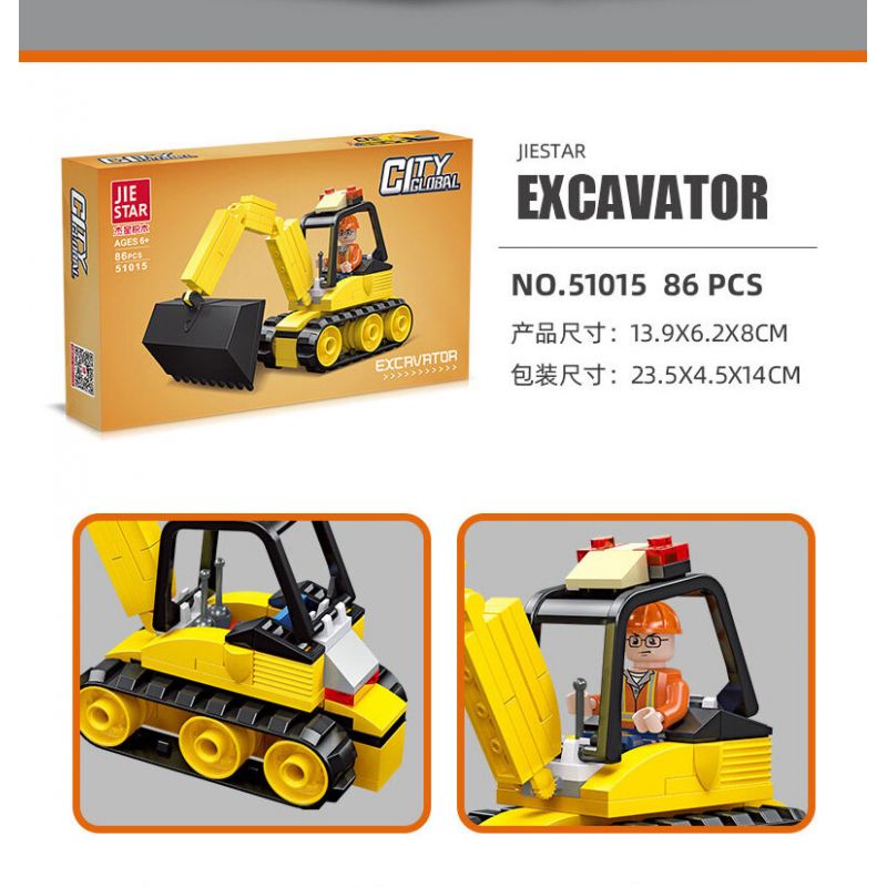 JIESTAR 51015 non  XE XÂY DỰNG UNIVERSAL CITY MÁY XÚC bộ đồ chơi xếp lắp ráp ghép mô hình MACHINESHOP TRUCK EXCAVATOR Thành Phố 86 khối