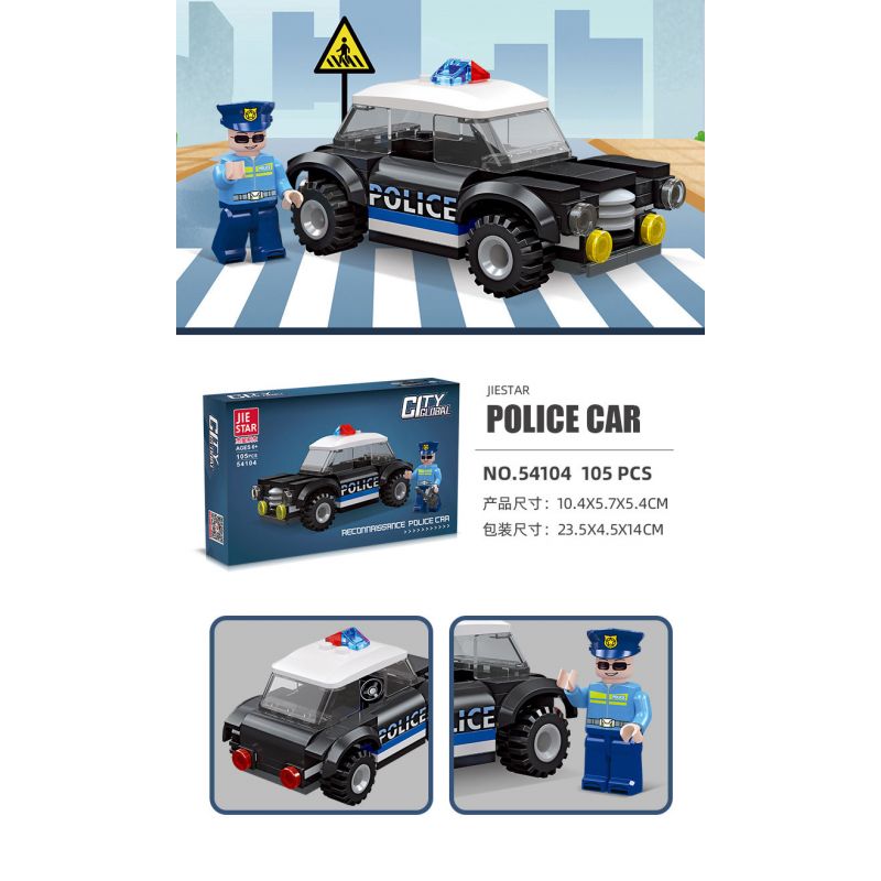 JIESTAR 54104 non  THÀNH PHỐ VŨ TRỤ XE CẢNH SÁT bộ đồ chơi xếp lắp ráp ghép mô hình City GLOBAL CITY POLICE CAR 105 khối
