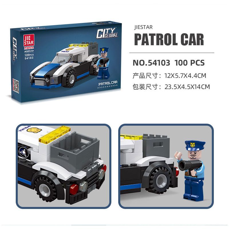 JIESTAR 54103 non  UNIVERSAL CITY XE TUẦN TRA CỦA CẢNH SÁT bộ đồ chơi xếp lắp ráp ghép mô hình GLOBAL CITY PATROL CAR Thành Phố 100 khối