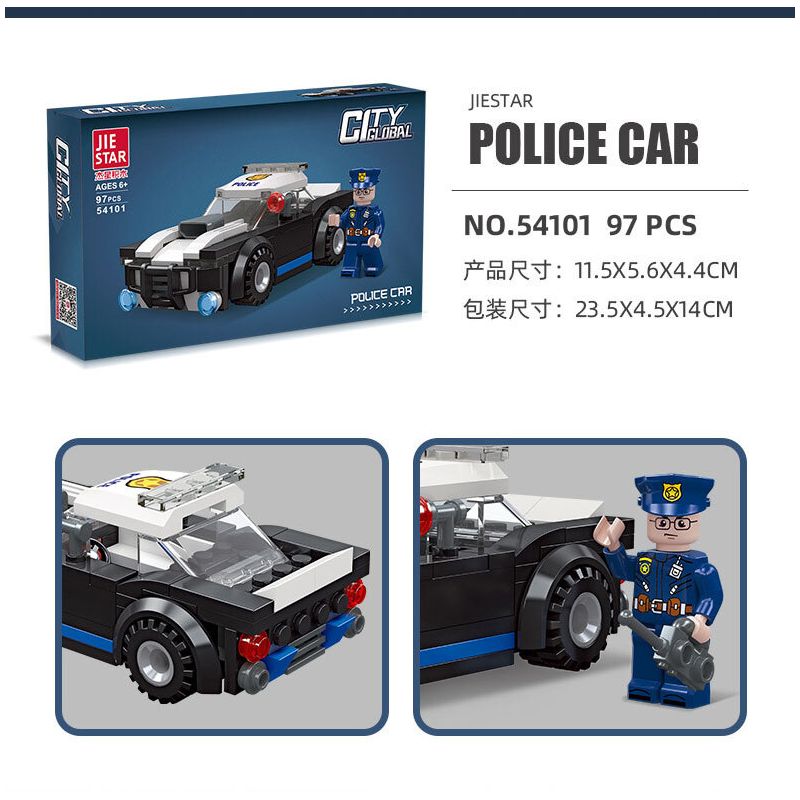 JIESTAR 54101 non  THÀNH PHỐ VŨ TRỤ XE CẢNH SÁT bộ đồ chơi xếp lắp ráp ghép mô hình City GLOBAL CITY POLICE CAR 97 khối