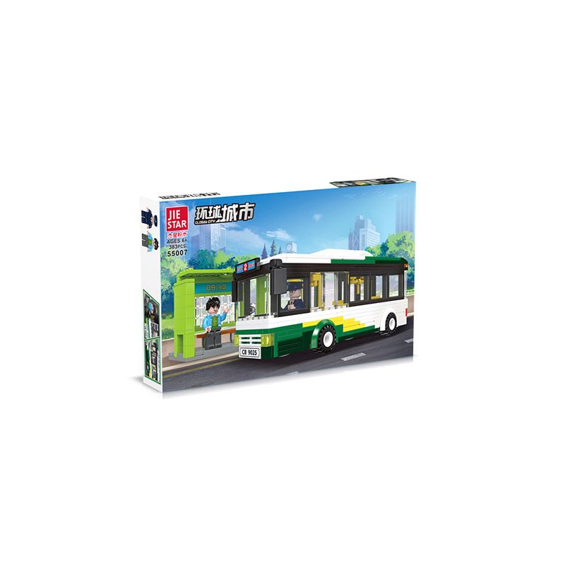 JIESTAR 55007 non Lego THÀNH PHỐ TOÀN CẦU XE BUÝT bộ đồ chơi xếp lắp ráp ghép mô hình City GLOBAL CITY BUS 385 khối