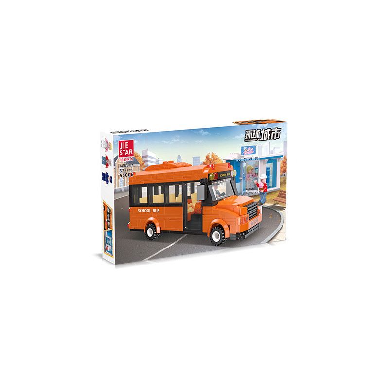 JIESTAR 55006 non Lego THÀNH PHỐ TOÀN CẦU XE BUÝT TRƯỜNG HỌC bộ đồ chơi xếp lắp ráp ghép mô hình City GLOBAL CITY SCHOOL BUS 377 khối