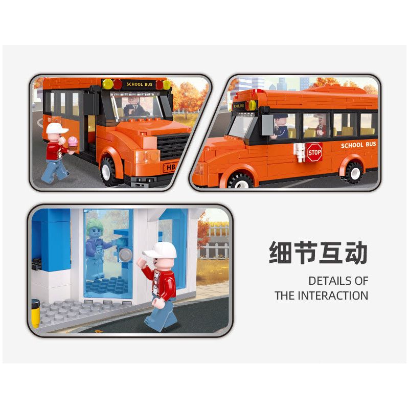 JIESTAR 55006 non  THÀNH PHỐ TOÀN CẦU XE BUÝT TRƯỜNG HỌC bộ đồ chơi xếp lắp ráp ghép mô hình City GLOBAL CITY SCHOOL BUS 377 khối