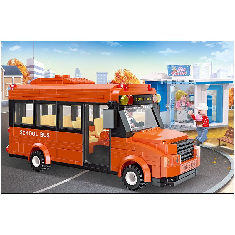 JIESTAR 55006 non  THÀNH PHỐ TOÀN CẦU XE BUÝT TRƯỜNG HỌC bộ đồ chơi xếp lắp ráp ghép mô hình City GLOBAL CITY SCHOOL BUS 377 khối