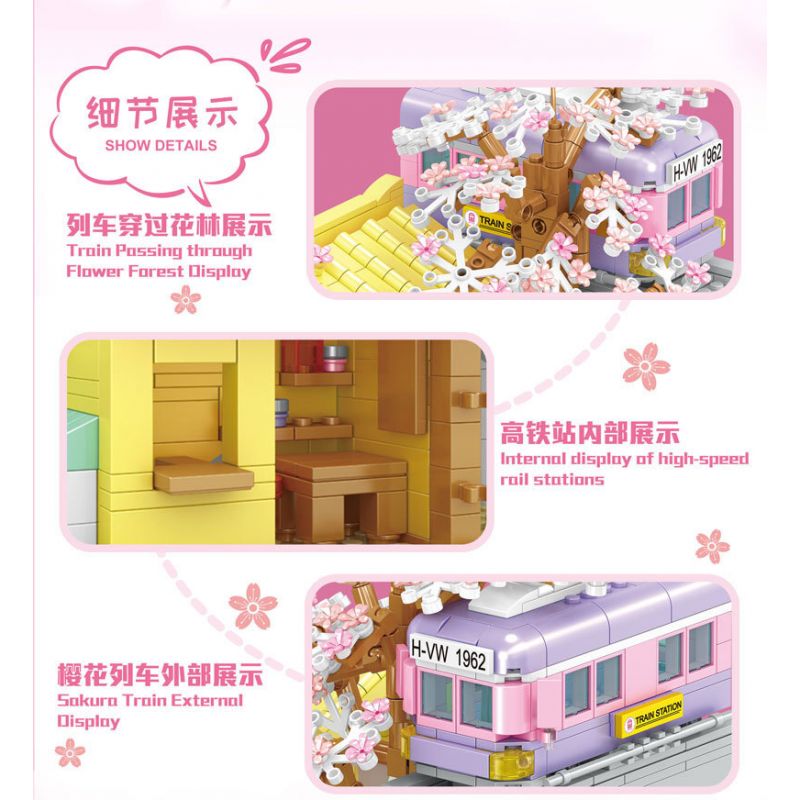 WELEMAGINATION 2135 non  HOA ANH ĐÀO ĐƯỜNG SẮT CAO TỐC bộ đồ chơi xếp lắp ráp ghép mô hình Girl CHERRY BLOSSOM SEASON Con Gái 596 khối