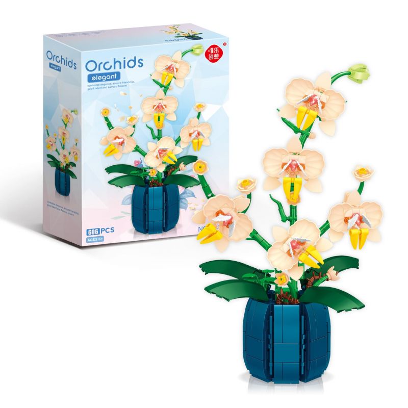 WELEMAGINATION 2139 non Lego HOA LAN VÀNG THƠM bộ đồ chơi xếp lắp ráp ghép mô hình Flowers ORCHIDS ELEGANT 606 khối