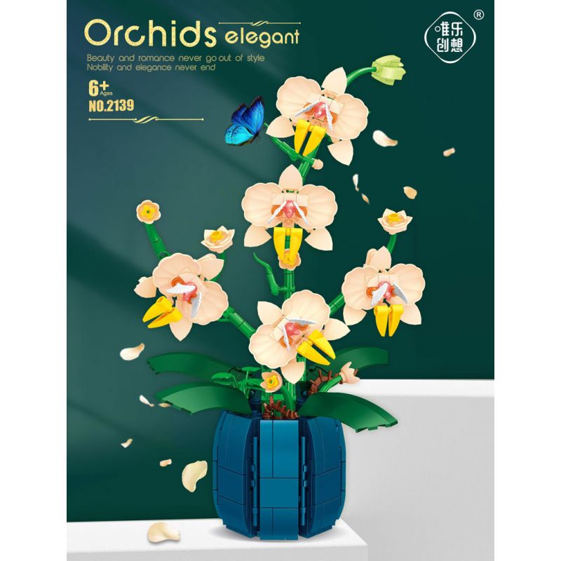 WELEMAGINATION 2139 non  HOA LAN VÀNG THƠM bộ đồ chơi xếp lắp ráp ghép mô hình Flowers ORCHIDS ELEGANT 606 khối