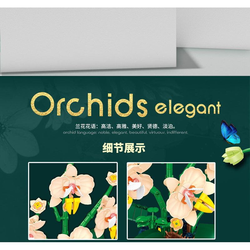 WELEMAGINATION 2139 non  HOA LAN VÀNG THƠM bộ đồ chơi xếp lắp ráp ghép mô hình Flowers ORCHIDS ELEGANT 606 khối