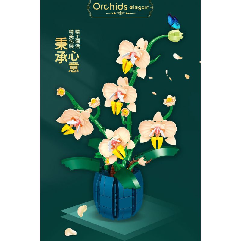 WELEMAGINATION 2139 non  HOA LAN VÀNG THƠM bộ đồ chơi xếp lắp ráp ghép mô hình Flowers ORCHIDS ELEGANT 606 khối