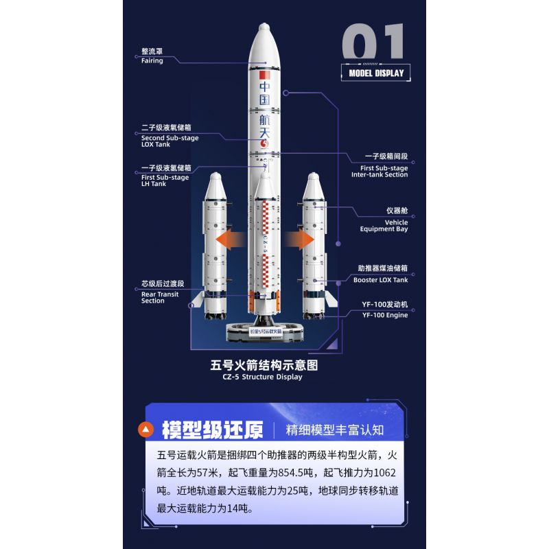 TOP TOY TC1404 1404 non  DỰ ÁN BÌNH MINH TÊN LỬA LONG MARCH 5 bộ đồ chơi xếp lắp ráp ghép mô hình Space CZ-5 Thám Hiểm Không Gian 360 khối