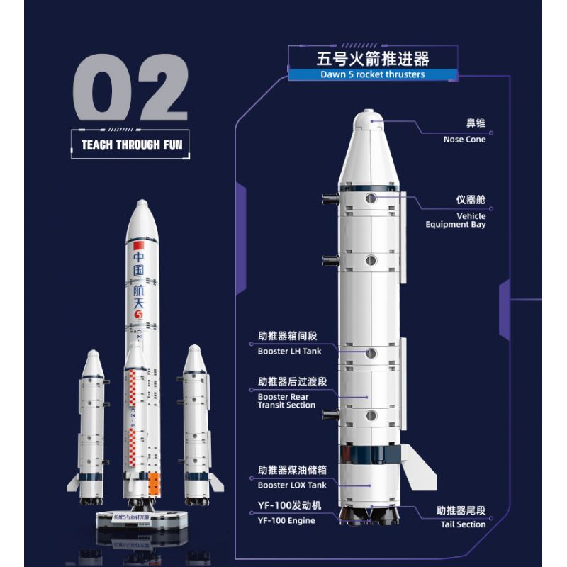 TOP TOY TC1404 1404 non  DỰ ÁN BÌNH MINH TÊN LỬA LONG MARCH 5 bộ đồ chơi xếp lắp ráp ghép mô hình Space CZ-5 Thám Hiểm Không Gian 360 khối