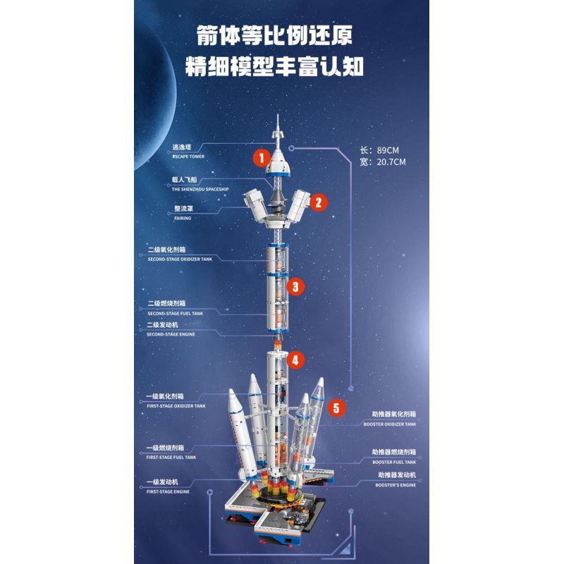 TOP TOY TC1402 1402 non  HÀNG KHÔNG VŨ TRỤ TRUNG QUỐC PHƯƠNG TIỆN PHÓNG LONG MARCH 2F bộ đồ chơi xếp lắp ráp ghép mô hình Space CZ92F Thám Hiểm Không Gian 1200 khối