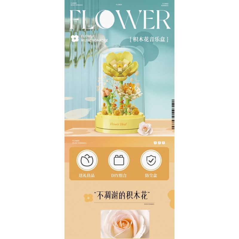 TOP TOY TC1116 1116 non  HỘP NHẠC HOA TÌNH YÊU THỨC TỈNH bộ đồ chơi xếp lắp ráp ghép mô hình Flowers AWAKENING LOVE