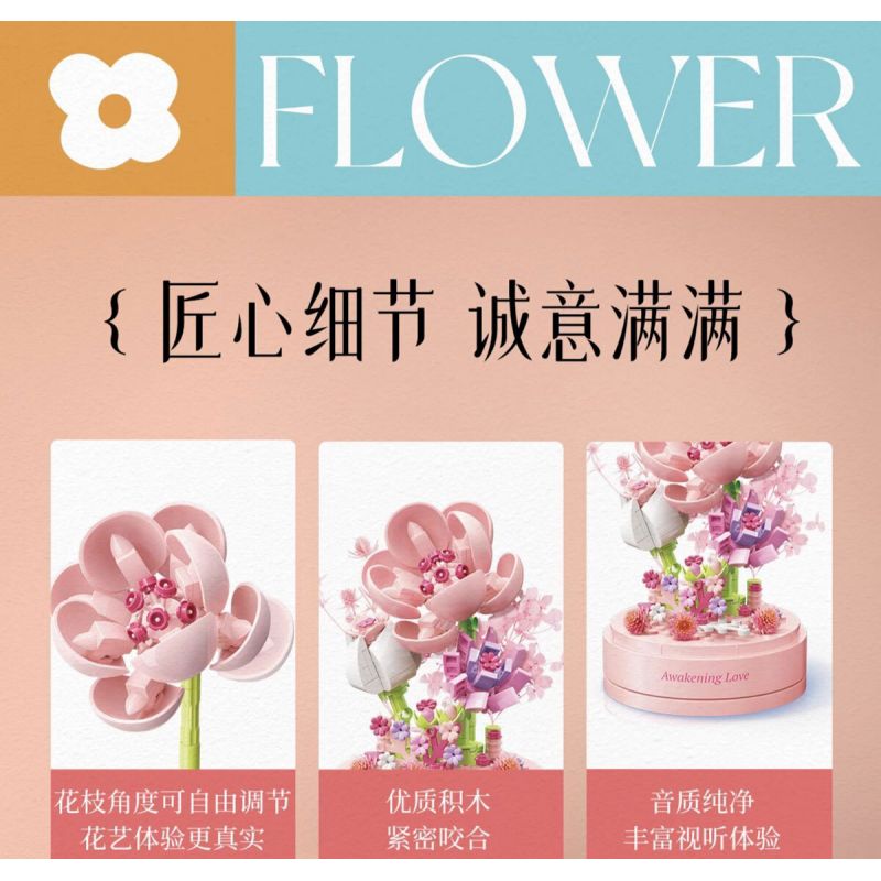 TOP TOY TC1116 1116 non  HỘP NHẠC HOA TÌNH YÊU THỨC TỈNH bộ đồ chơi xếp lắp ráp ghép mô hình Flowers AWAKENING LOVE