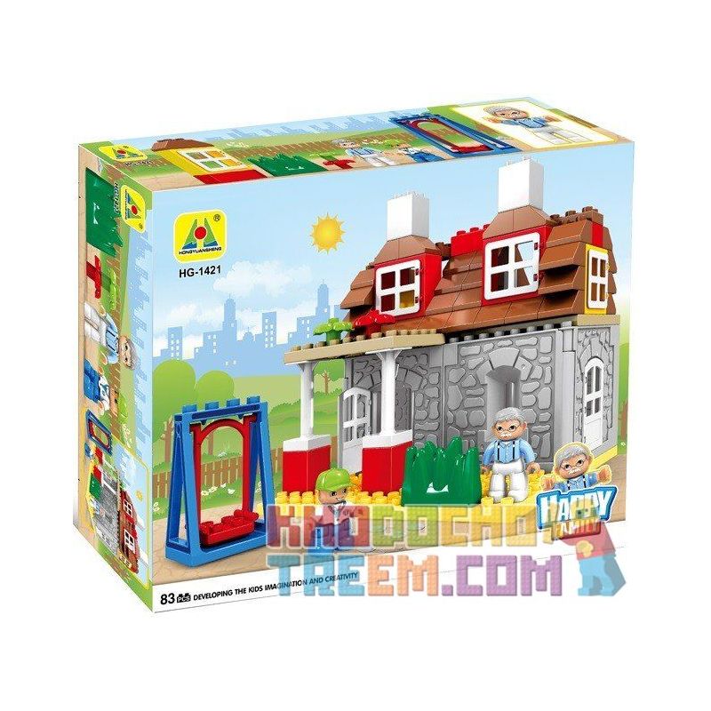 HYSTOYS HONGYUANSHENG AOLEDUOTOYS HG-1421 1421 HG1421 Xếp hình kiểu Lego Duplo DUPLO Family House Nhà ông Ngoại 83 khối