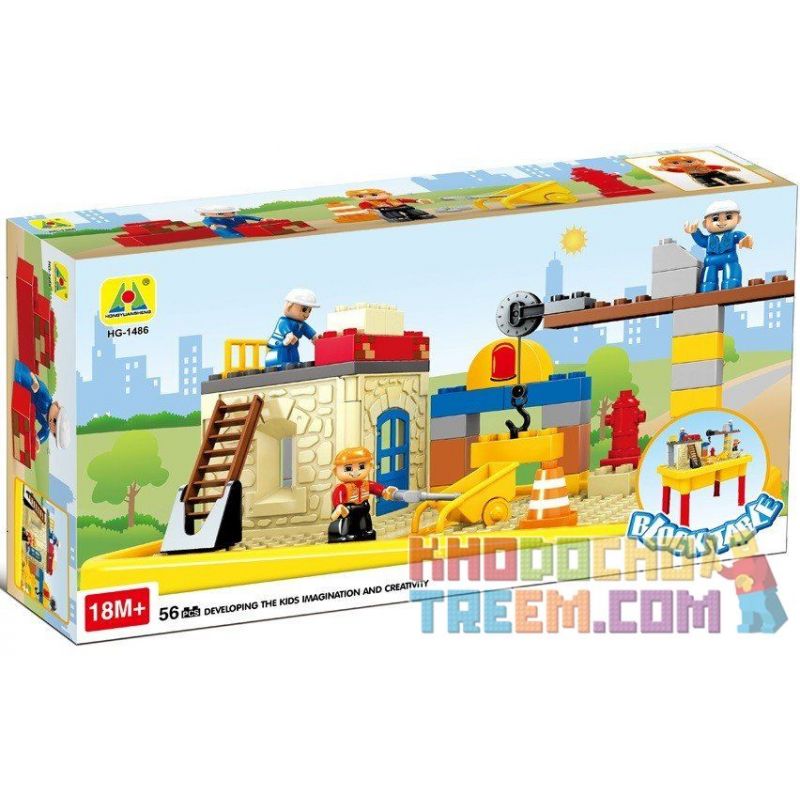 HYSTOYS HONGYUANSHENG AOLEDUOTOYS HG-1481 1481 HG1481 Xếp hình kiểu    Construction Site Công Trường Xây Dựng Có Bàn Hộp 56 khối