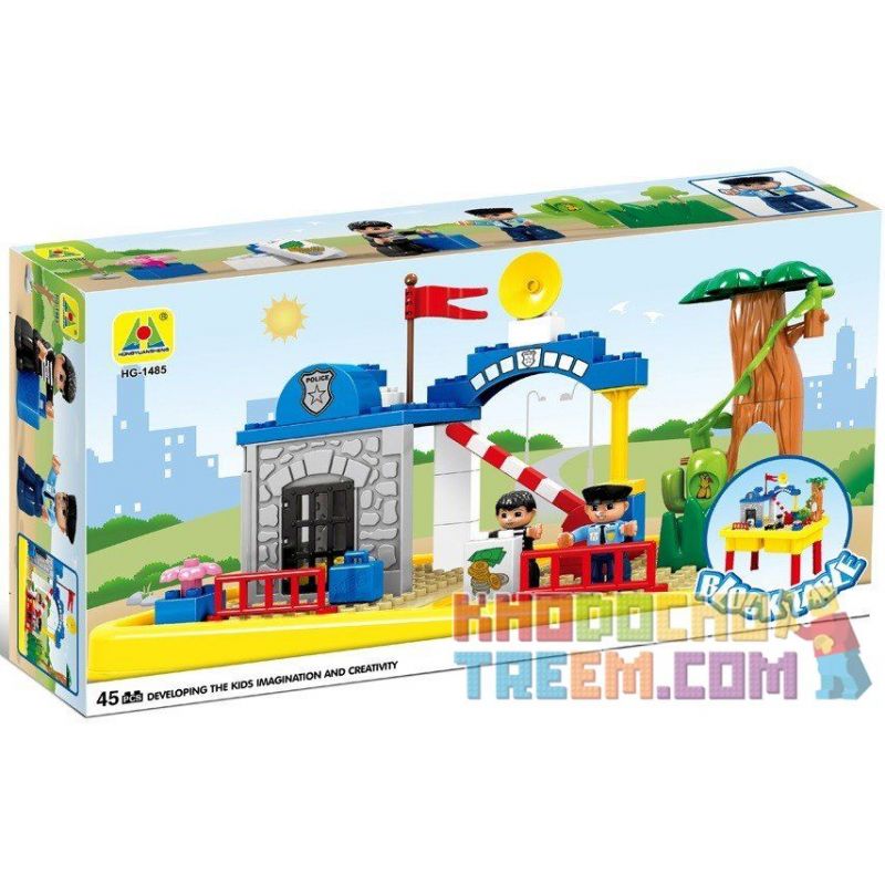 Hystoys HongYuanSheng Aoleduotoys HG-1485 Xếp hình kiểu LEGO Duplo Police Station trại giam của cảnh sát có bàn hộp 45 khối Hystoys HongYuanSheng Aoleduotoys HG-1485 Xếp hình kiểu LEGO Duplo Police Station trại giam của cảnh sát có bàn hộp 45 khối
