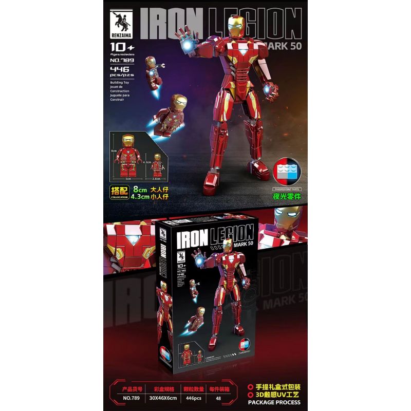 RENZAIMA 789 non  NGƯỜI SẮT MK50 bộ đồ chơi xếp lắp ráp ghép mô hình Marvel Super Heroes IRON LEGION MARK 50 Siêu Anh Hùng Marvel 446 khối