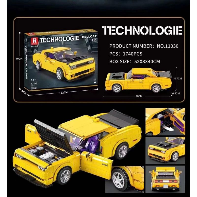 REOBRIX 11030 non  DODGE CHALLENGER SRT HELLCAT tỷ lệ 1:12 bộ đồ chơi xếp lắp ráp ghép mô hình Model Team DODGE HELLCAT Mô Hình Hiện Đại 1740 khối