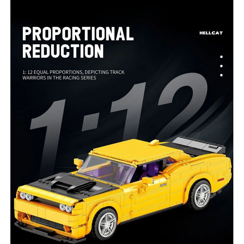 REOBRIX 11030 non  DODGE CHALLENGER SRT HELLCAT tỷ lệ 1:12 bộ đồ chơi xếp lắp ráp ghép mô hình Model Team DODGE HELLCAT Mô Hình Hiện Đại 1740 khối