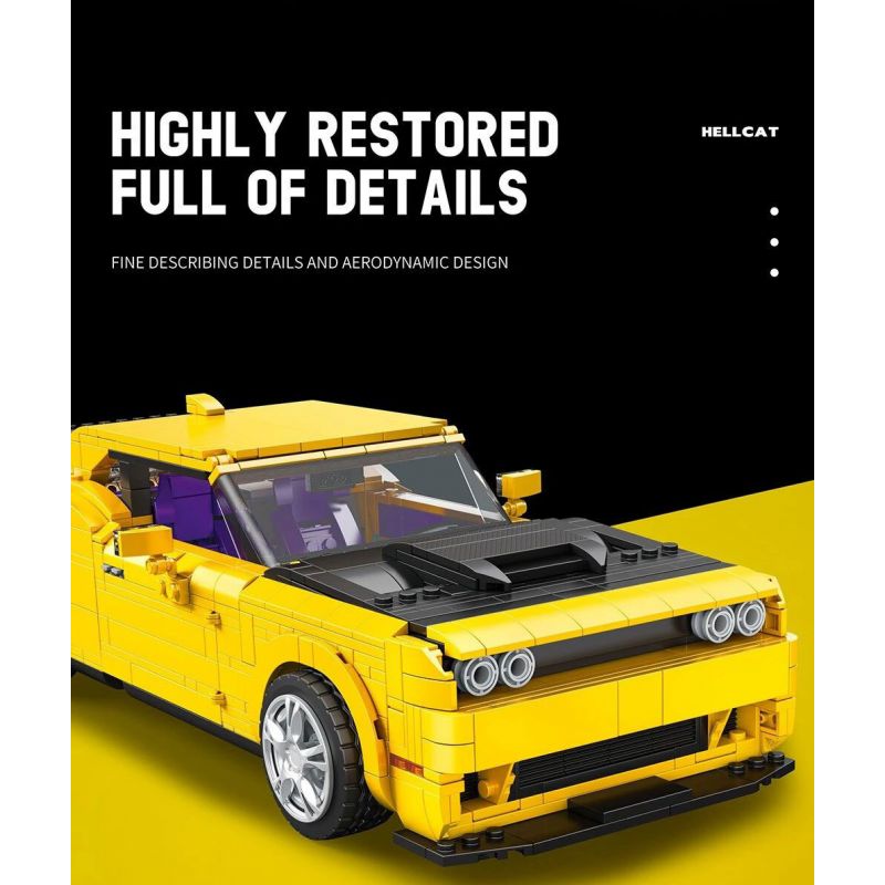 REOBRIX 11030 non  DODGE CHALLENGER SRT HELLCAT tỷ lệ 1:12 bộ đồ chơi xếp lắp ráp ghép mô hình Model Team DODGE HELLCAT Mô Hình Hiện Đại 1740 khối