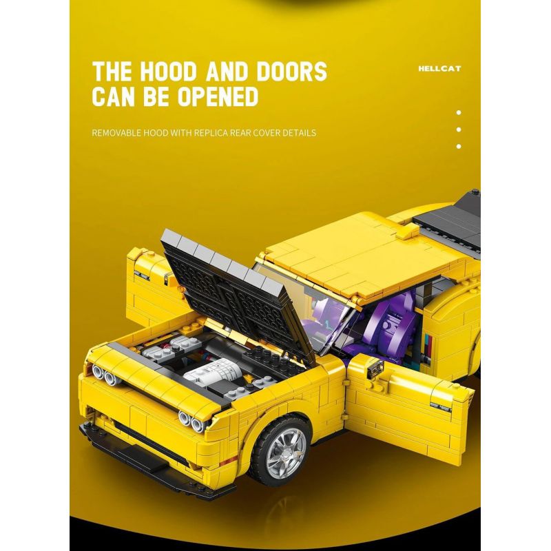 REOBRIX 11030 non  DODGE CHALLENGER SRT HELLCAT tỷ lệ 1:12 bộ đồ chơi xếp lắp ráp ghép mô hình Model Team DODGE HELLCAT Mô Hình Hiện Đại 1740 khối