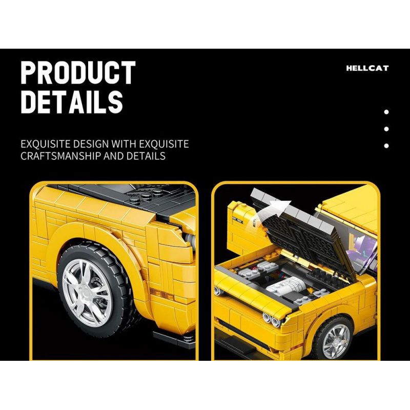 REOBRIX 11030 non  DODGE CHALLENGER SRT HELLCAT tỷ lệ 1:12 bộ đồ chơi xếp lắp ráp ghép mô hình Model Team DODGE HELLCAT Mô Hình Hiện Đại 1740 khối