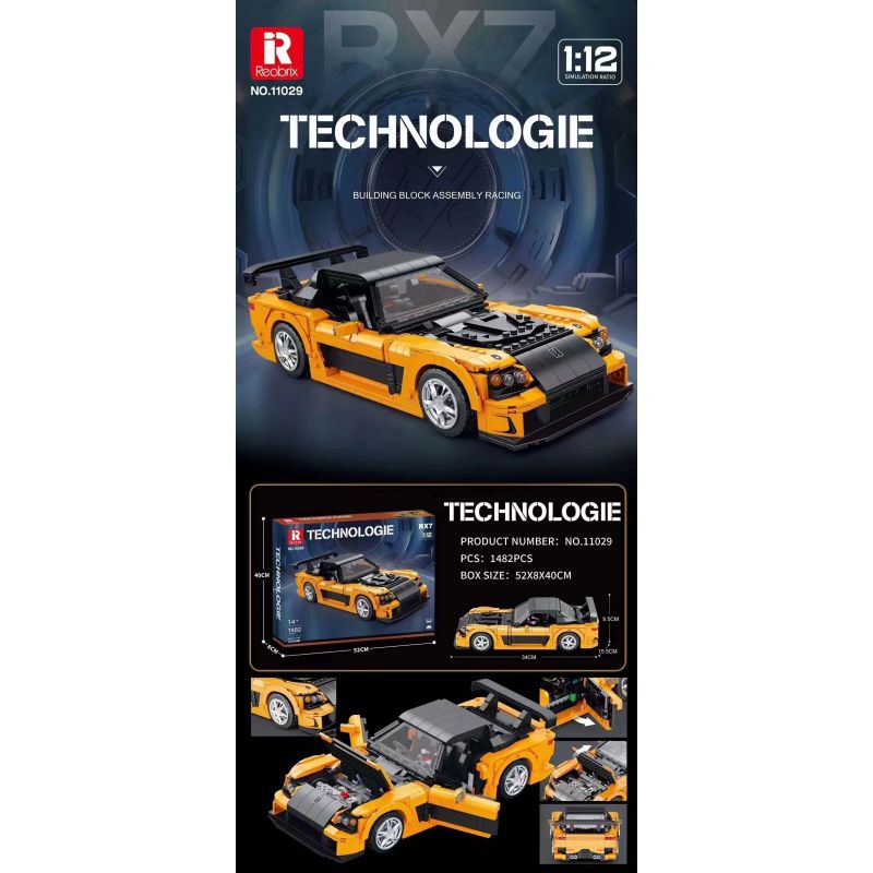 REOBRIX 11029 non  MAZDA RX-7 tỷ lệ 1:12 bộ đồ chơi xếp lắp ráp ghép mô hình Model Team Mô Hình Hiện Đại 1482 khối