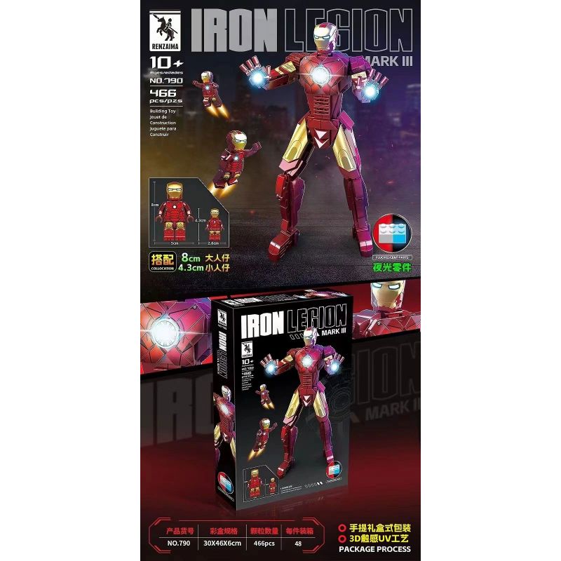 RENZAIMA 790 non  NGƯỜI SẮT MK3 bộ đồ chơi xếp lắp ráp ghép mô hình Marvel Super Heroes IRON LEGION MARK III Siêu Anh Hùng Marvel 466 khối