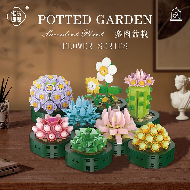 WELEMAGINATION 2114 non  HỘP TRƯNG BÀY CHẬU CÂY MỌNG NƯỚC KẾT HỢP TÁM TRONG MỘT bộ đồ chơi xếp lắp ráp ghép mô hình Flowers POTTED GARDEN Hoa 1257 khối