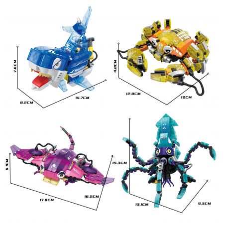 ZHEGAO 662001 non  4 LOẠI CÁ MẬP BIỂN SÂU PHÁT SÁNG CUA ĐUỐI MỰC bộ đồ chơi xếp lắp ráp ghép mô hình Creator DEEP-SEA DRGANISMS Sáng Tạo