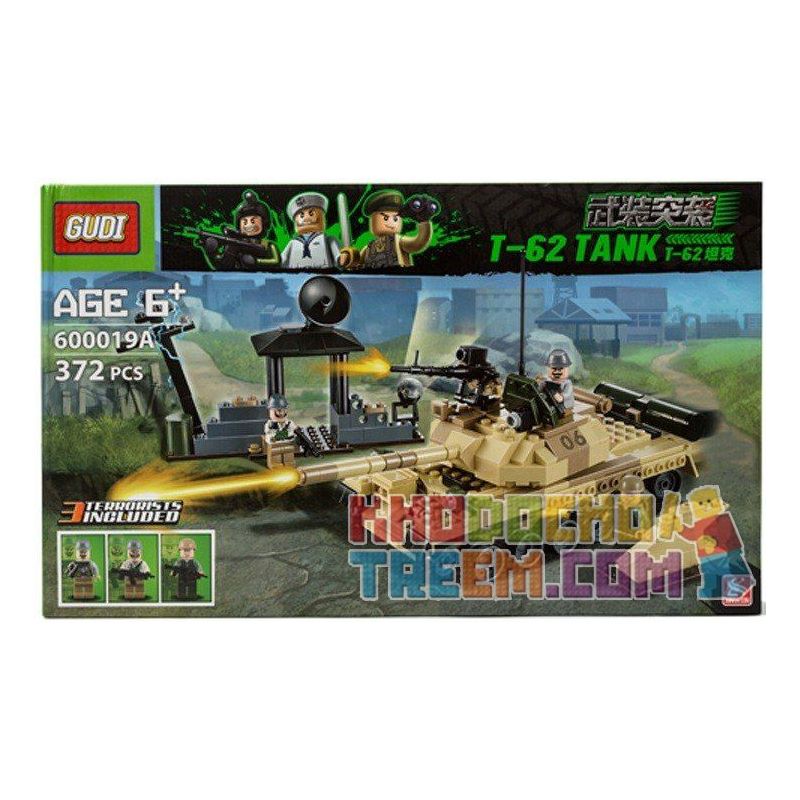 GUDI 600019A non  XE TĂNG T-62 CỦA LIÊN XÔ bộ đồ chơi xếp lắp ráp ghép mô hình Military Army T-62 TANK Quân Sự Bộ Đội 372 khối