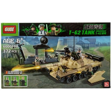 GUDI 600019A non  XE TĂNG T-62 CỦA LIÊN XÔ bộ đồ chơi xếp lắp ráp ghép mô hình Military Army T-62 TANK Quân Sự Bộ Đội 372 khối