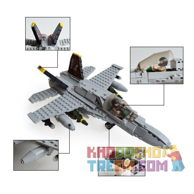 GUDI 600031A 6018 non  MÁY BAY CHIẾN ĐẤU F-18 bộ đồ chơi xếp lắp ráp ghép mô hình Military Army F18 HORNET FIGHTER Quân Sự Bộ Đội 284 khối