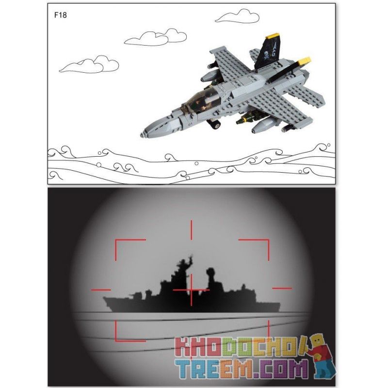 GUDI 600031A 6018 non  MÁY BAY CHIẾN ĐẤU F-18 bộ đồ chơi xếp lắp ráp ghép mô hình Military Army F18 HORNET FIGHTER Quân Sự Bộ Đội 284 khối