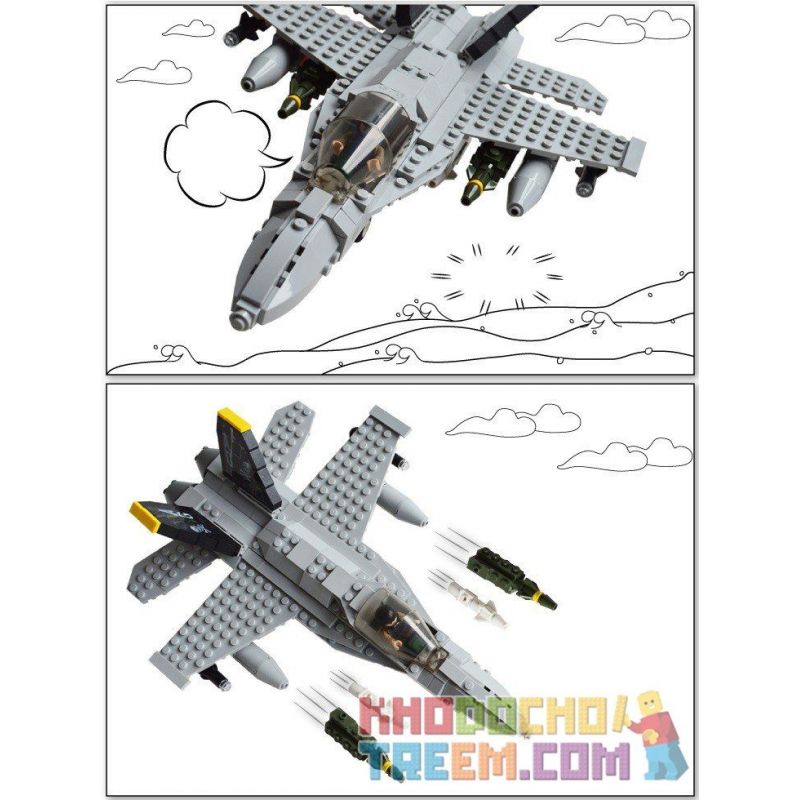 GUDI 600031A 6018 non  MÁY BAY CHIẾN ĐẤU F-18 bộ đồ chơi xếp lắp ráp ghép mô hình Military Army F18 HORNET FIGHTER Quân Sự Bộ Đội 284 khối