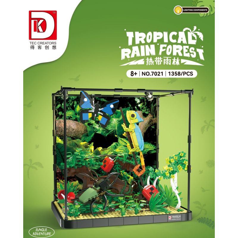 DK 7021 non  CẢNH QUAN THÚ CƯNG LEO NÚI RỪNG MƯA NHIỆT ĐỚI bộ đồ chơi xếp lắp ráp ghép mô hình TROPICAL RAIN FOREST 1358 khối