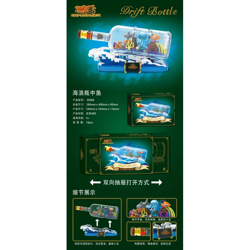 SMALL ANGLE JD008 non  CÁ TRONG CHAI CÓ SÓNG bộ đồ chơi xếp lắp ráp ghép mô hình DRIFT BOTTLE 1168 khối