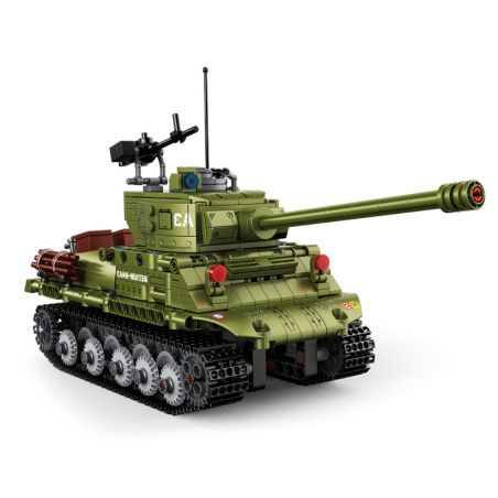 DECOOL BRICKCOOL 3908 non  XE TĂNG ĐIỀU KHIỂN TỪ XA M4A3 bộ đồ chơi xếp lắp ráp ghép mô hình Military Army M4A3 REMOTE CONTROL TANK Quân Sự Bộ Đội 677 khối