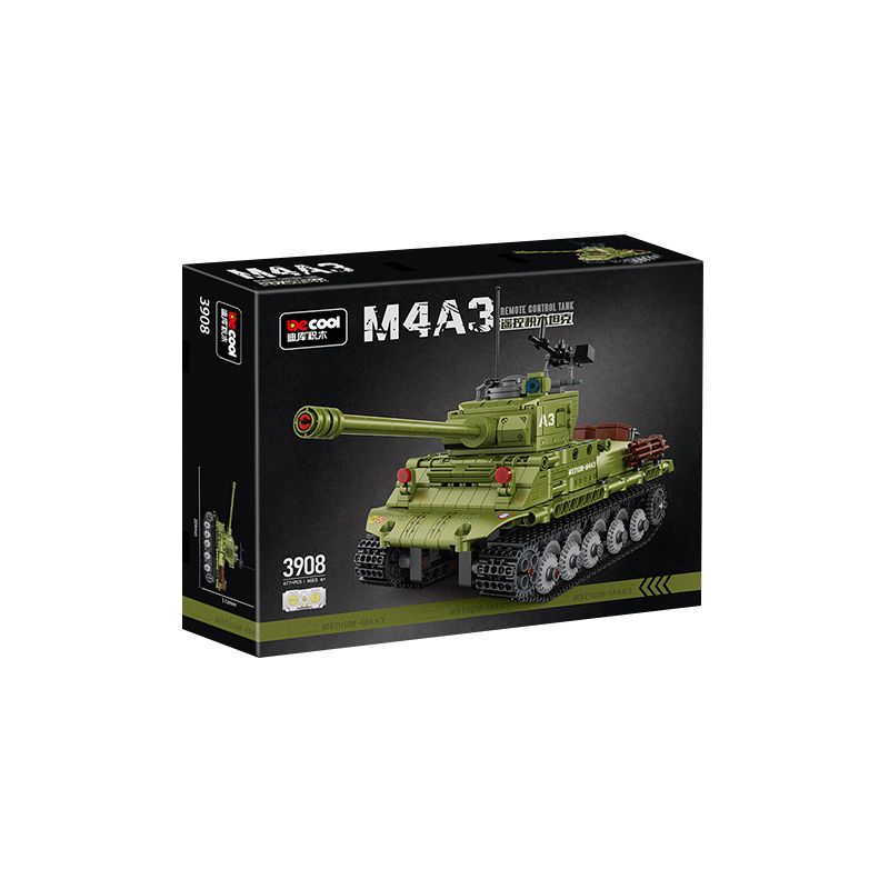 DECOOL BRICKCOOL 3908 non  XE TĂNG ĐIỀU KHIỂN TỪ XA M4A3 bộ đồ chơi xếp lắp ráp ghép mô hình Military Army M4A3 REMOTE CONTROL TANK Quân Sự Bộ Đội 677 khối
