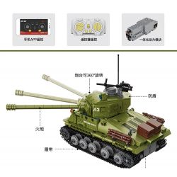 DECOOL BRICKCOOL 3908 non  XE TĂNG ĐIỀU KHIỂN TỪ XA M4A3 bộ đồ chơi xếp lắp ráp ghép mô hình Military Army M4A3 REMOTE CONTROL TANK Quân Sự Bộ Đội 677 khối