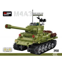 DECOOL BRICKCOOL 3908 non  XE TĂNG ĐIỀU KHIỂN TỪ XA M4A3 bộ đồ chơi xếp lắp ráp ghép mô hình Military Army M4A3 REMOTE CONTROL TANK Quân Sự Bộ Đội 677 khối